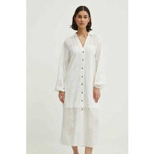 Never Fully Dressed rochie din bumbac Jenna Shirt dress culoarea alb, midi, dreaptă, NFDDR1349 imagine