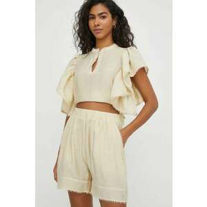 MUNTHE pantaloni scurti femei, culoarea bej, neted, high waist imagine