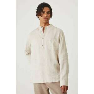 Medicine camasa de in barbati, culoarea bej, cu guler stand-up, regular imagine