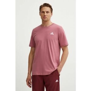 adidas tricou din bumbac Essentials barbati, culoarea roz, neted, IX0120 imagine