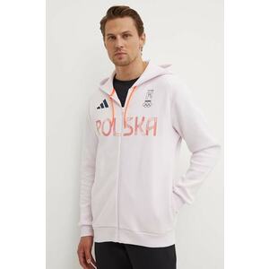 adidas Performance bluză trening Polska culoarea roz, cu glugă, cu imprimeu, JF6684 imagine