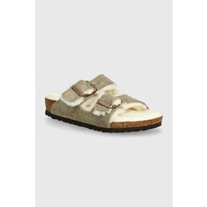 Birkenstock papuci din piele intoarsa pentru copii Arizona Shearling culoarea bej, 1028689 imagine
