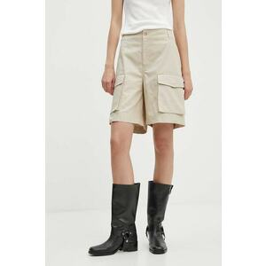 Moschino Jeans pantaloni scurti din bumbac culoarea bej, neted, high waist, 0310.8219 imagine