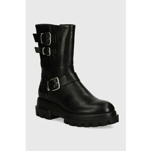 AGL cizme de piele Chunky Biker femei, culoarea negru, cu toc plat, D756589PGKA2131013 imagine
