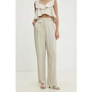Answear Lab pantaloni femei, culoarea bej, drept, high waist imagine