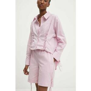 Answear Lab pantaloni scurti din bumbac culoarea roz, neted, high waist imagine