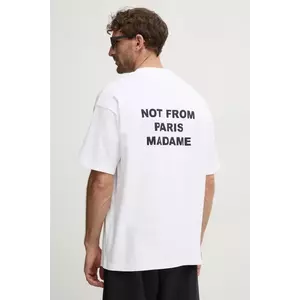 Drôle de Monsieur tricou din bumbac Le T-Shirt Slogan barbati, culoarea alb, cu imprimeu, PERM-TS203-CO002-OPW imagine