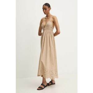 Answear Lab rochie din bumbac culoarea bej, maxi, evazată imagine