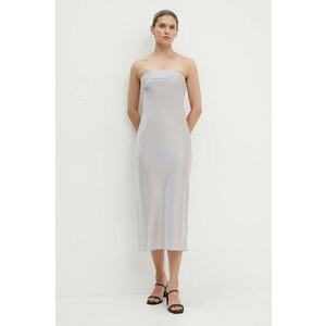 Samsoe Samsoe rochie din amestec de matase SAELINA culoarea gri, midi, mulată, F24200158 imagine