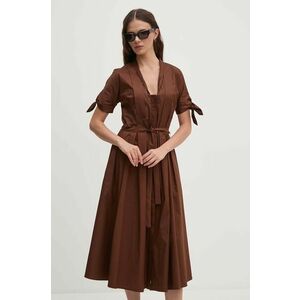 Sandro Ferrone rochie din bumbac culoarea maro, midi, evazată, SFS31XBDSAVONAROLA imagine