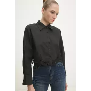 Answear Lab cămașă din bumbac femei, culoarea negru, cu guler clasic, regular imagine
