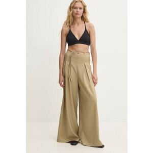 Answear Lab pantaloni femei, culoarea verde, lat, high waist imagine