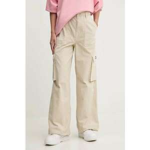 Tommy Jeans pantaloni de bumbac culoarea bej, lat, high waist, DW0DW18507 imagine