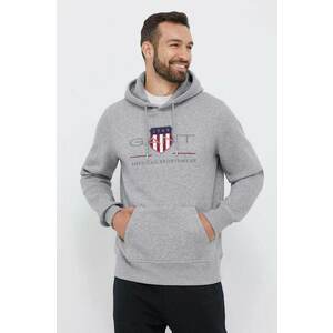 Gant bluza barbati, culoarea gri, cu glugă, cu imprimeu imagine