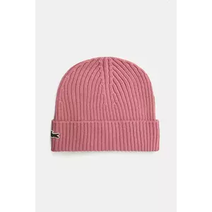 Lacoste caciula de lana culoarea roz, de lana imagine