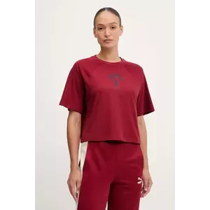Puma tricou din bumbac Classics Play Paris Relaxed Tee femei, culoarea bordo, 626808 imagine