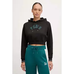 Puma bluza Classics Play Paris Relaxed Hoodie femei, culoarea negru, cu glugă, cu imprimeu, 627484 imagine