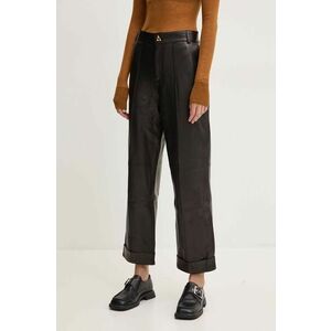 AERON pantaloni de piele femei, culoarea negru, drept, high waist, CRPA217019 imagine