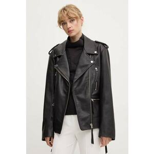 Remain geaca ramones de piele Biker Leather Jacket femei, culoarea negru, de tranzitie, 502123100 imagine