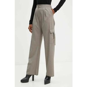 Marella pantaloni femei, culoarea bej, drept, high waist, 2423136024200 imagine