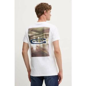 G-Star tricou din bumbac bărbați, culoarea alb, cu imprimeu, D25093-C784 imagine