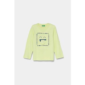 United Colors of Benetton longsleeve din bumbac pentru copii culoarea turcoaz, cu imprimeu, 3I1XG10FP imagine