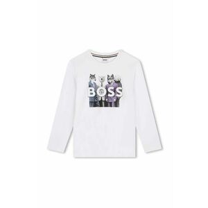 BOSS longsleeve din bumbac pentru copii culoarea alb, cu imprimeu, J51225 imagine