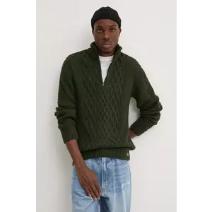 Superdry pulover din amestec de lana barbati, culoarea verde, călduros, cu guler, M6110639A-1DT imagine