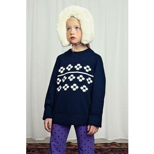 Mini Rodini pulover pentru copii din amestec de lana Flowers culoarea albastru marin, 2472010760 imagine