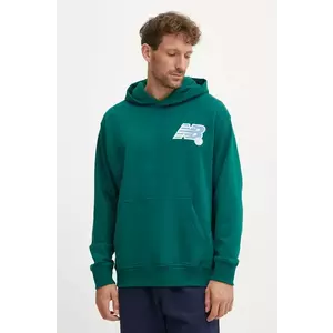 New Balance hanorac de bumbac barbati, culoarea verde, cu glugă, neted, MT43563MHN imagine