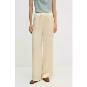 United Colors of Benetton pantaloni femei, culoarea bej, lat, high waist, 4S7BDF085 imagine