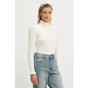 Gestuz longsleeve femei, culoarea bej, cu guler, 10909317 imagine