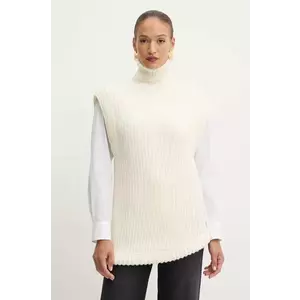 Victoria Beckham vesta din amestec de lana culoarea bej, călduros, cu guler, 1424KJU005805A imagine