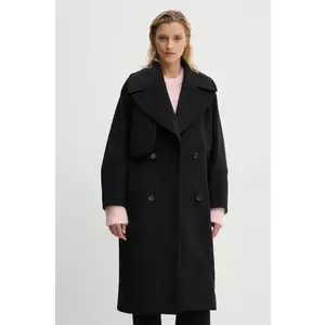 MUNTHE palton de lana TELLY culoarea negru, de tranzitie, cu doua randuri de nasturi, 243153324340 imagine