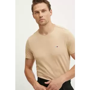Tommy Jeans tricou barbati, culoarea maro, neted, DM0DM09586 imagine