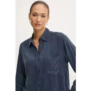 Boss Orange cămașă femei, culoarea albastru marin, cu guler clasic, relaxed, 50528399 imagine