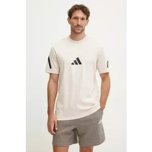 adidas tricou din bumbac ZNE barbati, culoarea bej, cu imprimeu, JF2459 imagine