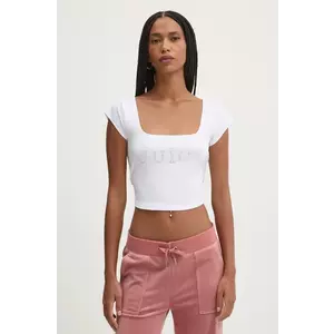 Juicy Couture top REGAL SQUARE NECK CROPPED TEE femei, culoarea alb, JCBCT224831 imagine