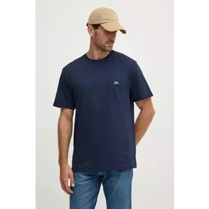 Lacoste tricou din bumbac barbati, culoarea albastru marin, neted, TH2827 imagine
