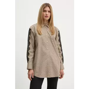 Bruuns Bazaar camasa din bumbac IpoBBLua shirt femei, culoarea bej, cu guler clasic, relaxed, BBW4140 imagine