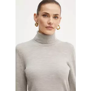 BOSS pulover de lana femei, culoarea gri, light, cu guler imagine