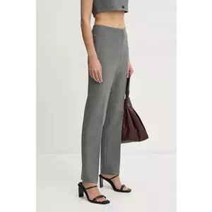 Nanushka pantaloni ERINNA femei, culoarea gri, drept, high waist, NW24PFOW18055 imagine