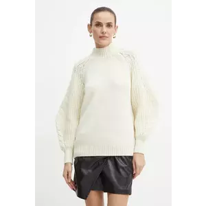 Luisa Spagnoli pulover de lână COMITATO femei, culoarea bej, călduros, cu turtleneck, 58409 imagine