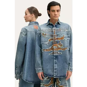 Y/Project camasa jeans EVERGREEN PARIS' BEST PATCH DENIM SHIRT cu guler clasic, relaxed, 207SI002 imagine