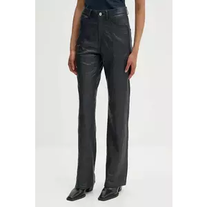 ZADIG&VOLTAIRE pantaloni de piele femei, culoarea albastru marin, drept, high waist, RWPA00083 imagine