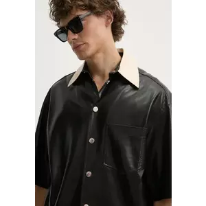 Nanushka camasa AKSEL barbati, culoarea negru, cu guler clasic, relaxed, NM24PFSH01999 imagine