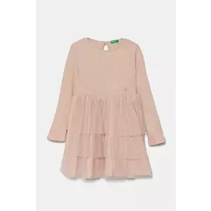 United Colors of Benetton rochie fete culoarea roz, midi, evazată, 4TQFGV022 imagine