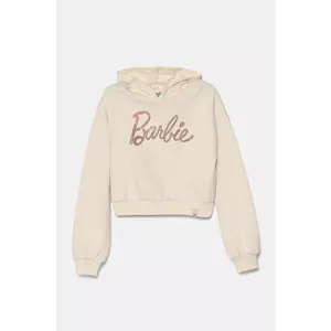 United Colors of Benetton hanorac de bumbac pentru copii culoarea bej, cu glugă, cu imprimeu, 3J68C204C imagine