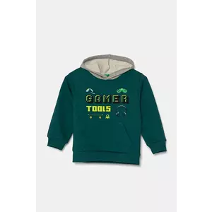 United Colors of Benetton bluza bebe culoarea verde, cu glugă, cu imprimeu, 3PANG2010 imagine