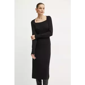 Luisa Spagnoli rochie din lana MANDOLA culoarea negru, midi, mulată, 58510 imagine